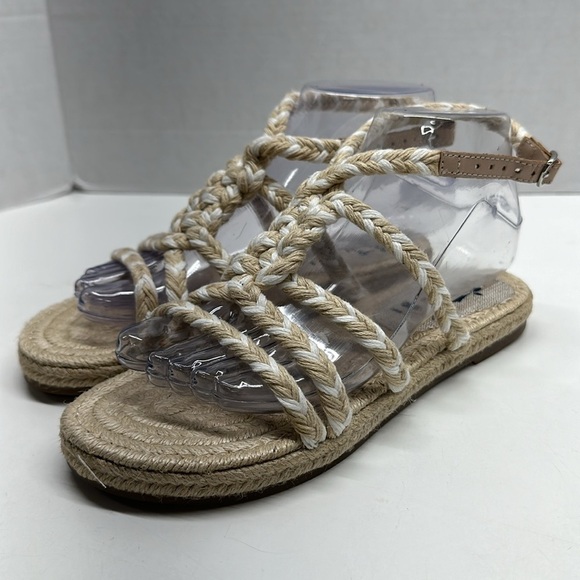 Manebi Yucatan Jute Rope Braided Espadrille Flat Sandals Shoes Tan White Size 36 - Picture 4 of 10